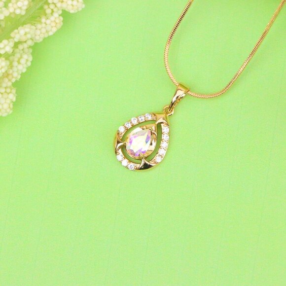 "Rainbow Teardrop Pendant with Gold Plated Finish and Sparkling Detail, XPPT1803 - Picture 3 of 13
